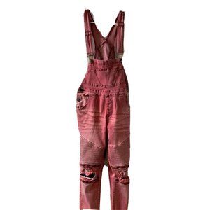 M Junior Women AMERICAN BAZI Burgundy Overall Ripped Knees zipper Stretch